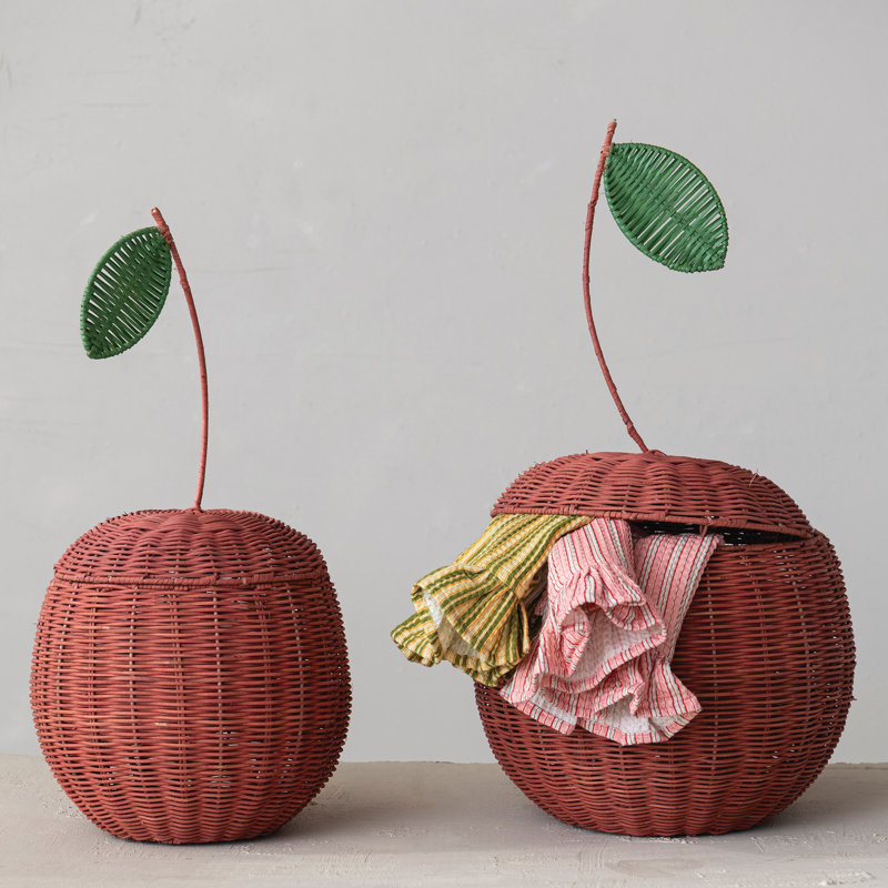 Artisan Rattan Cherry Sculptures with Iron Accents