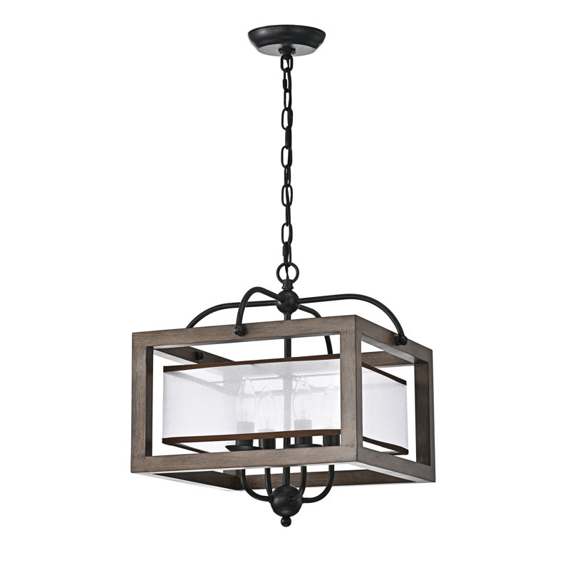 Luminaire suspendu carré à 4 lumières avec accents en fer forgé Nikolas