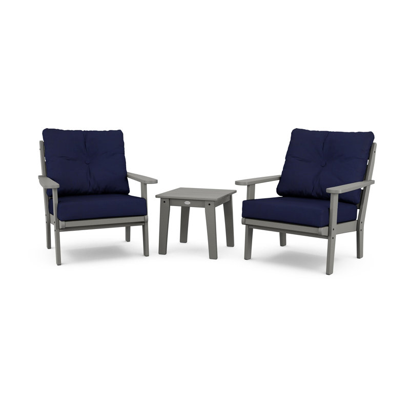 Lakeside 3-Piece Deep Seating Chair Set, Slate Grey, Navy
