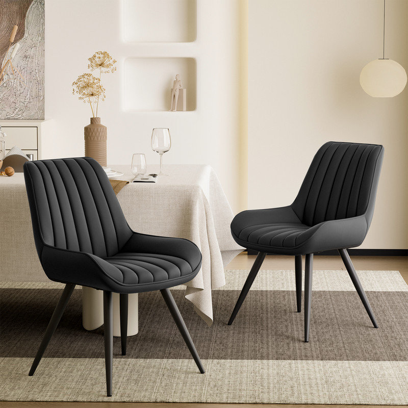 Black Upholstered Modern Dining Chairs with Metal Legs, Set of 2