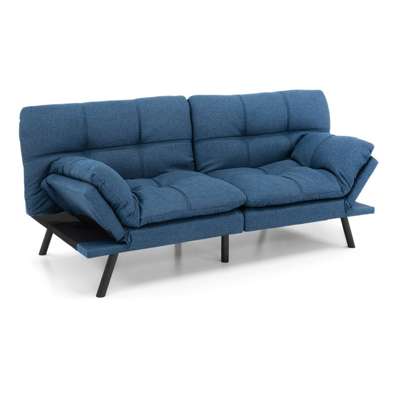 Canapé-lit futon convertible 3-en-1, deux accoudoirs, causeuse compacte robuste, Bleu