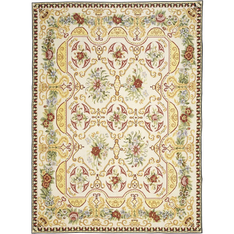 Wool Floral Area Rug, Rectangle 4' x 6'