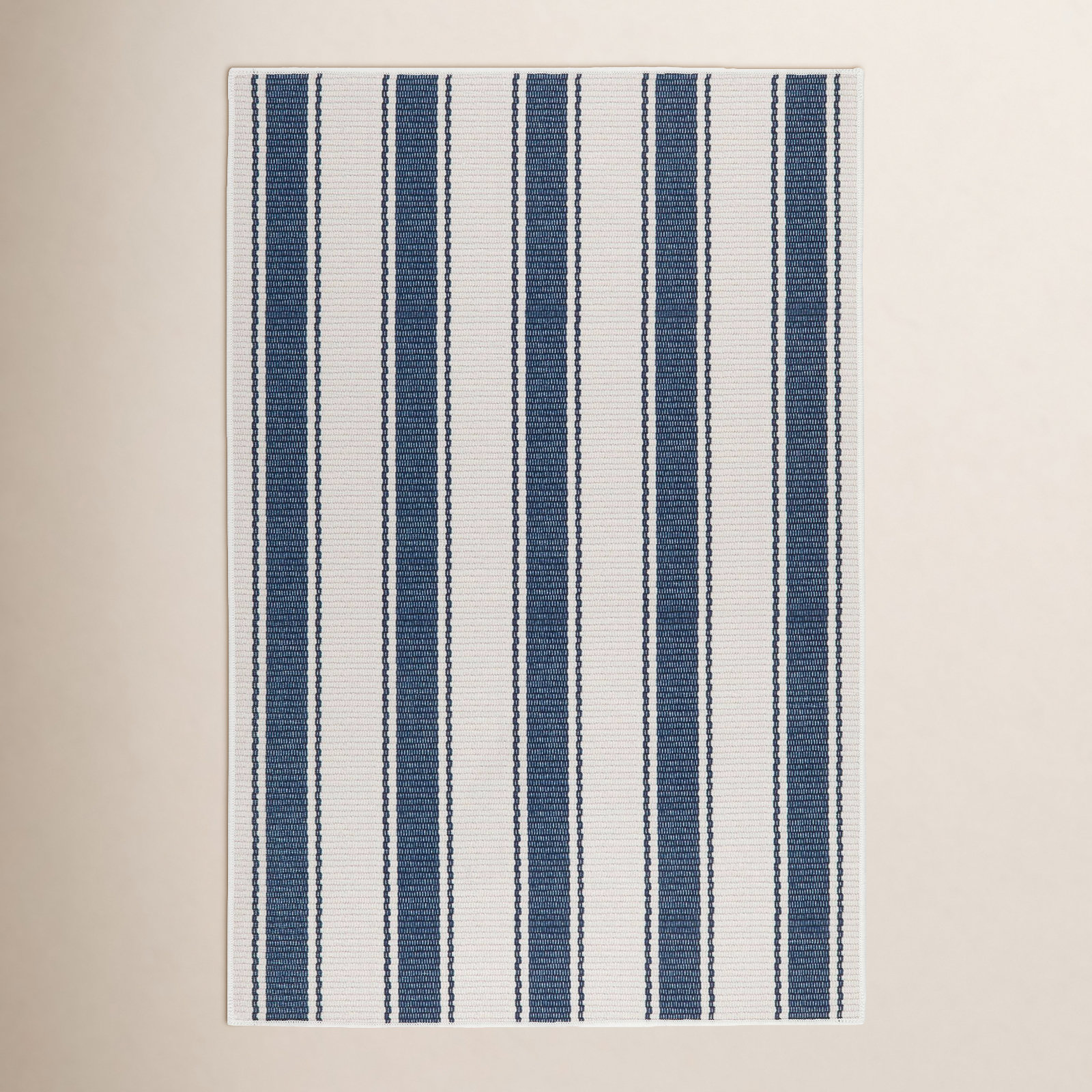Blue Awning Stripe Machine Washable Rug, Rectangle 2' x 3'