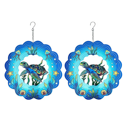 Butterfly Metal Wind Spinners, Gifts for Mom Grandma Wife, 3D Hanging Wind Spinner for Outdoor Indoor Decor, Yard Art, Garden Decoration, 11.8 inch for Ornament, Sea Turtle, 2 Pack