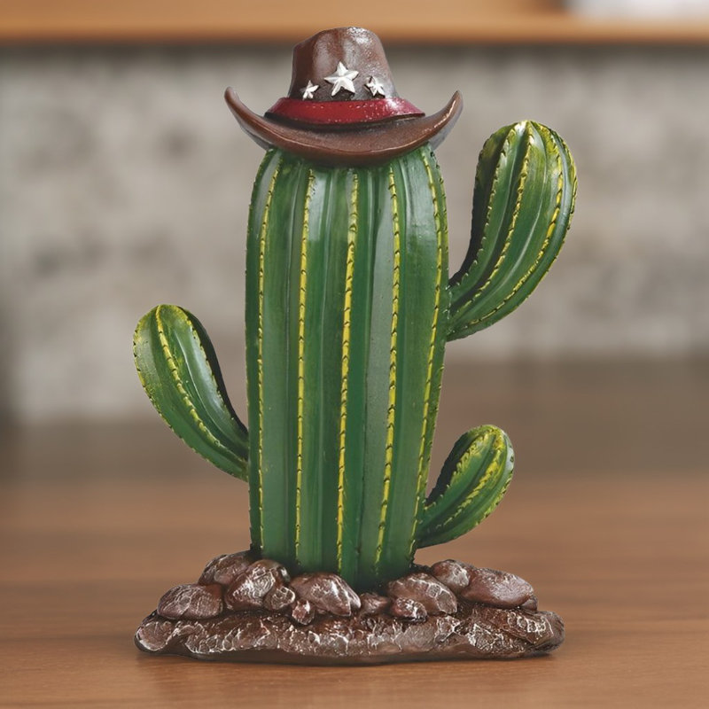 7.75"H Cactus with Cowboy Hat Figurine