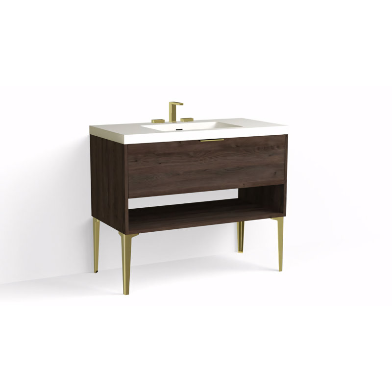 Modo 42" W Freestanding Single Bathroom Vanity with Dean Leg, Matte White/8" Widespread, Biondo, Matte Black