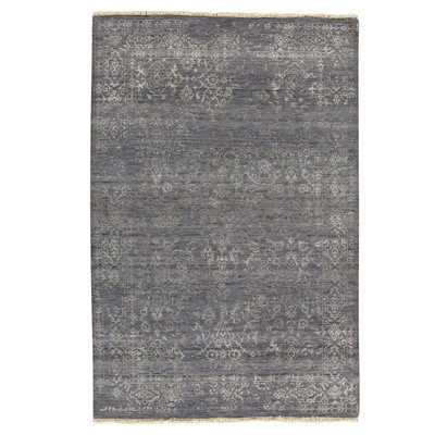 Tapis gris / beige noué à la main de haute qualité et unique en son genre