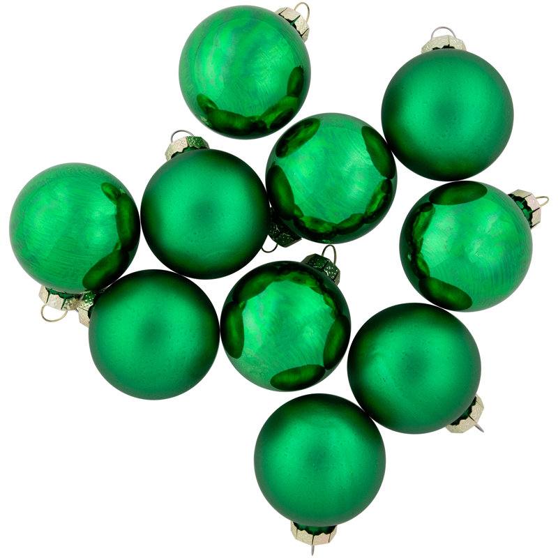 2-Finish Glass Ball Ornaments 1.75" (45mm), Green