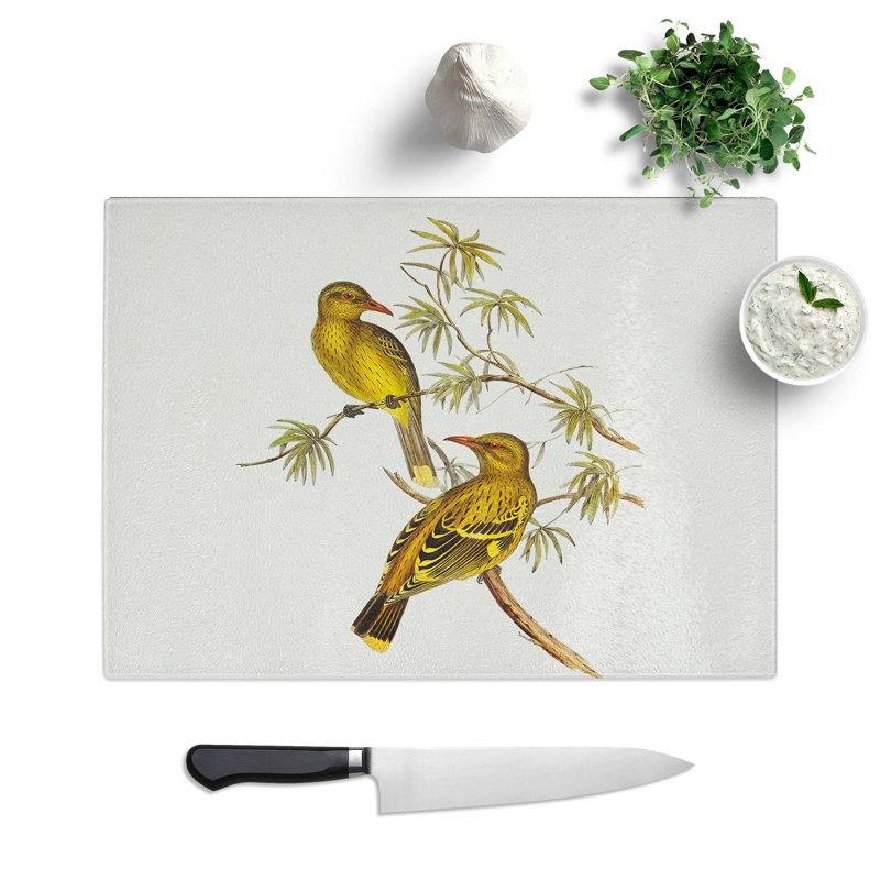 Tempered Glass Crescent-Marked Oriole Birds Chopping Board, 28.5 cm W x 20 cm L