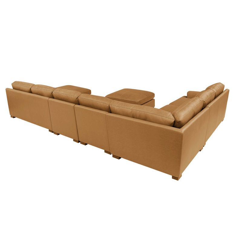 Leather Match Large Seating Modular Sectional, Ginger Leather