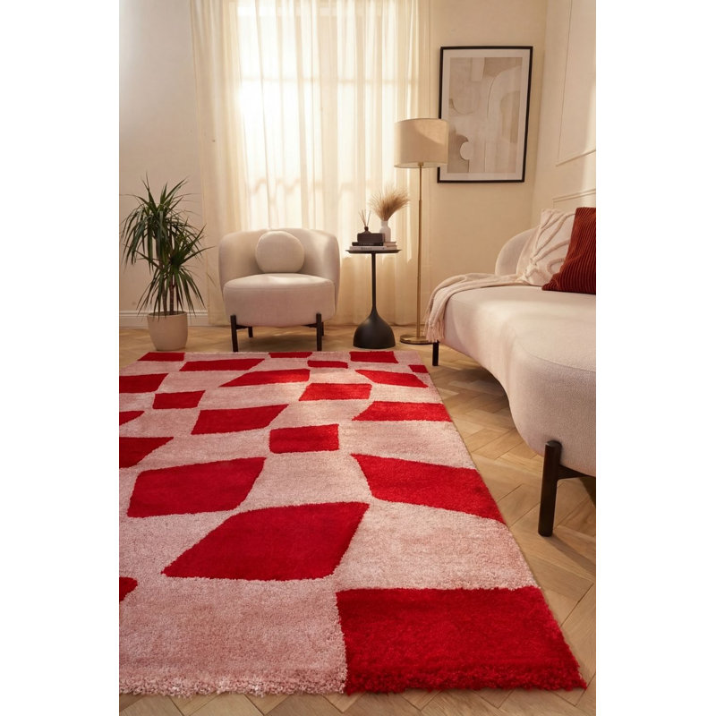 Joli Chequered Area Rug Soft Dense Pile for Living Rooms and Bedrooms, Red/Pink, Rectangle 160 x 230 cm
