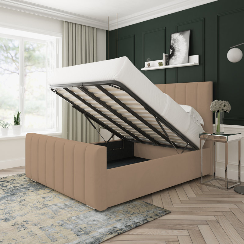 Oakley Plush Velvet Upholstered Ottoman Bed Frame, Double (4'6), Mink