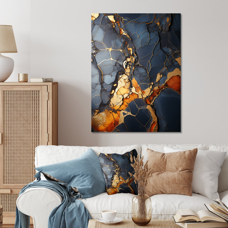 Gris et or abstrait marbre granit IV - impression abstraite d'art mural en métal, H 20 po x l 12 po x P 1 po