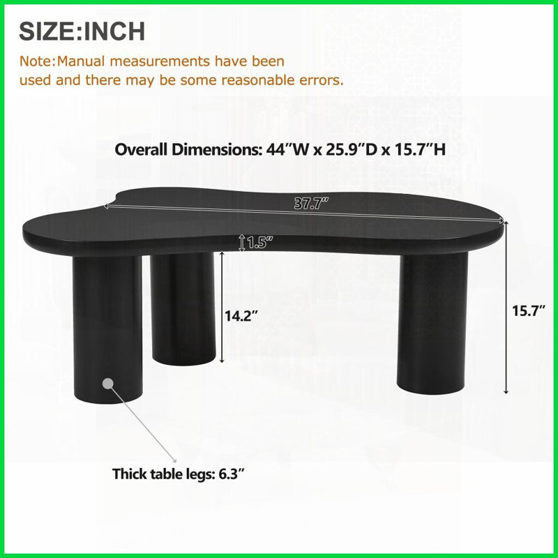 Table basse noire en forme de nuage avec plateau en panneau de fibres à densité moyenne de 1,5 po, facile à assembler et amp; Bords arrondis sécuritaires