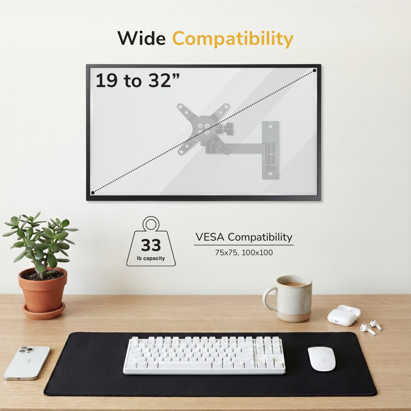 Mount-It! Full Motion Display Wall Mount for 19" to 32" TVs
