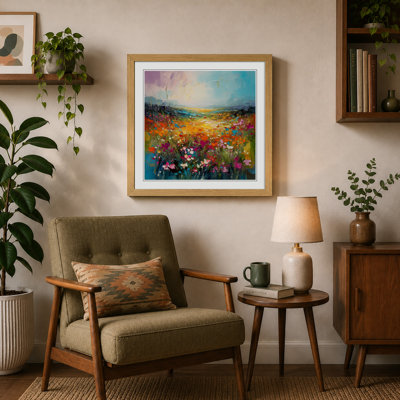Meadow Palette Knife Painting No.3 - Single Picture Frame Print on Wood