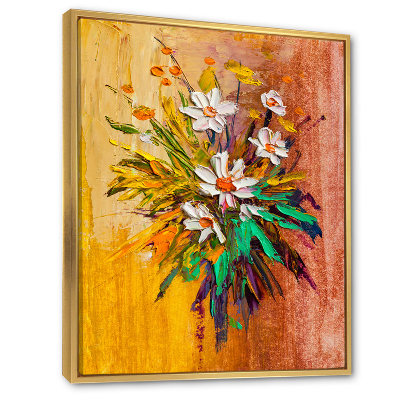 «Daisy Flowers», œuvre d'art traditionnelle sur toile, H 20 po x l 12 po x P 1 po, Toile avec cadre flottant or