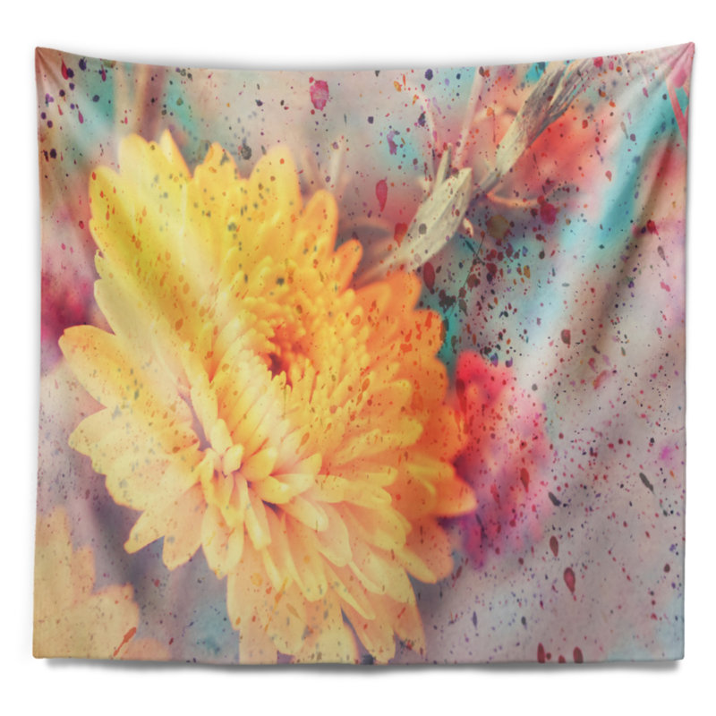 Tapisserie «Aster Flower» avec éclaboussures d'aquarelle, H 78 po x l 92 po