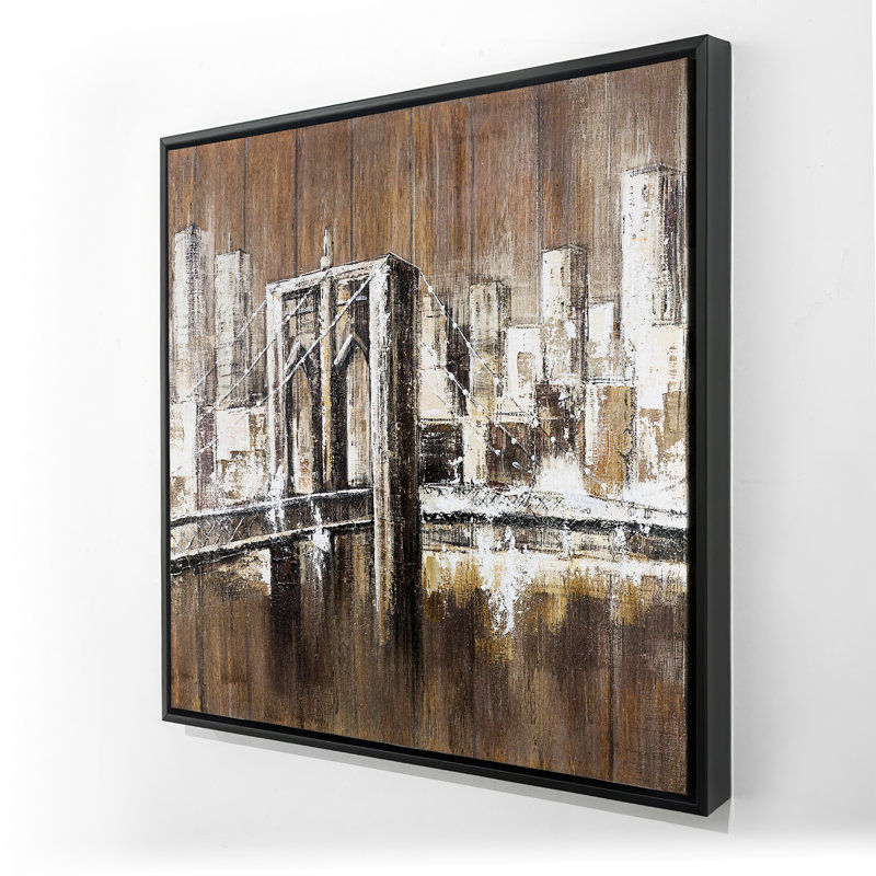 Pont de Brooklyn avec finition vieillie | Décoration de chambre encadrée en toile