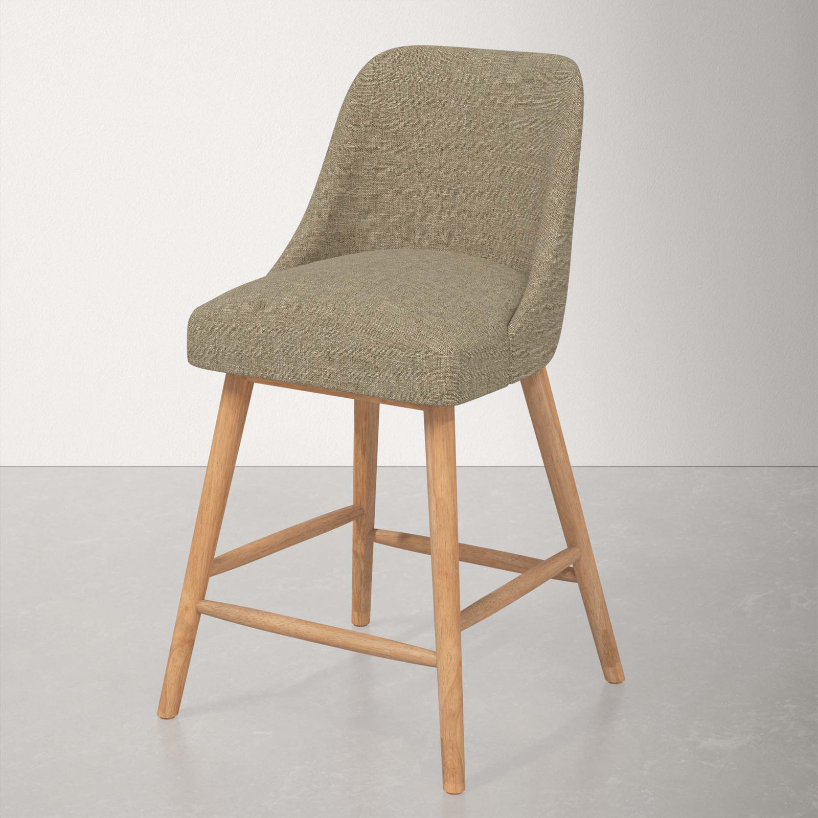 Gallie Stool, Natural Wood, Counter Stool (27" Seat Height), Zuma Natural Textured Linen