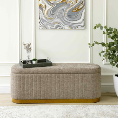 Annemore Linen Storage Bench for Bedroom, Accent Storage End of Bed Bench with Wooden Base