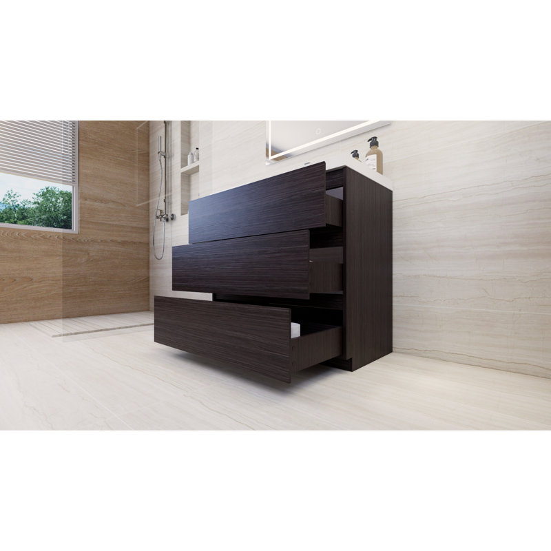 Ensemble de meuble-lavabo simple 35 po Hargrave, Chêne gris foncé