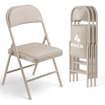 Ensemble de 4 chaises pliantes, structure métallique, coussin et dossier rembourrés, portables et empilables, idéales pour la maison, les fêtes et le bureau, à l'intérieur comme à l'extérieur, couleur kaki.