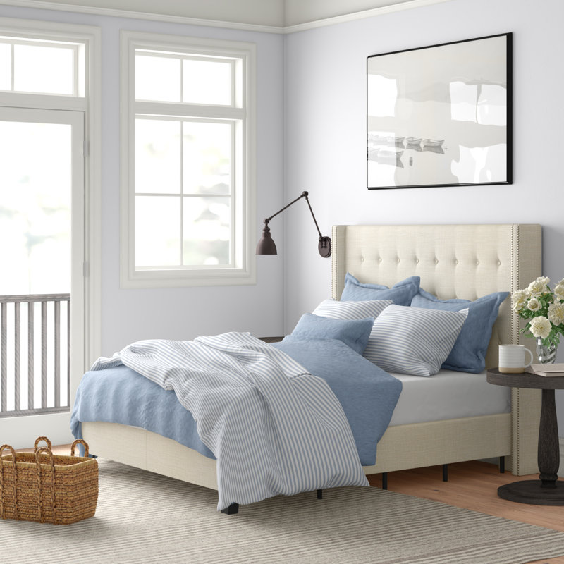 Kaster Upholstered Wingback Bed, Queen, Dark Gray