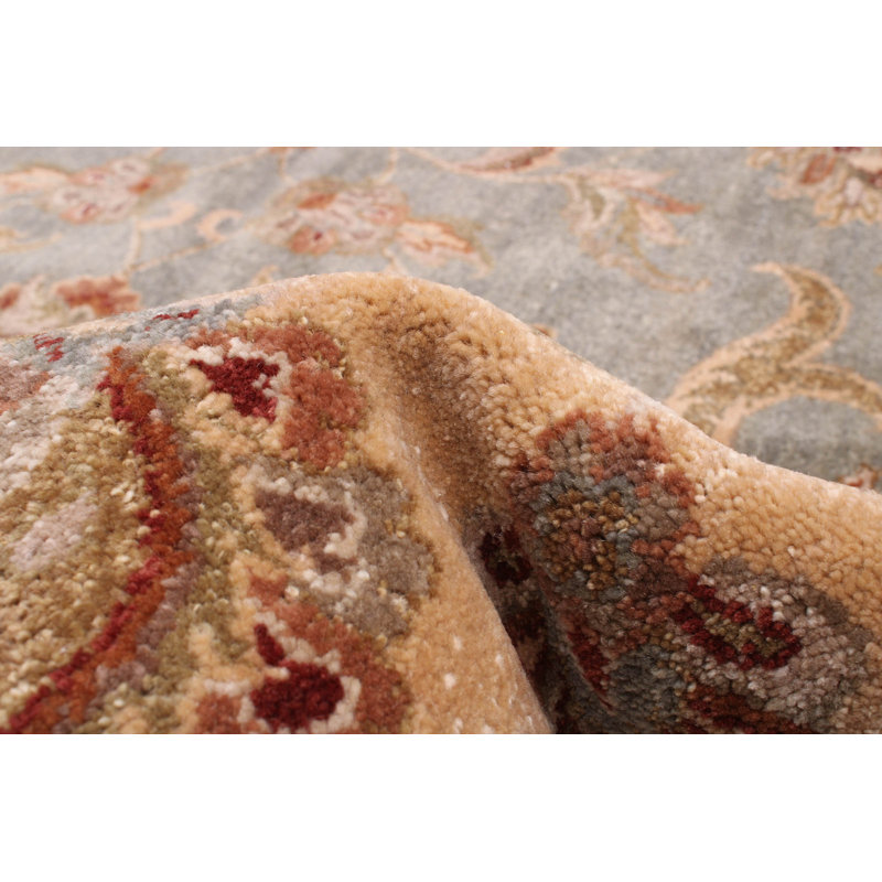Tapis unique en laine noué à la main 8 pi 2 po gris / beige nouvel âge Delosreyes