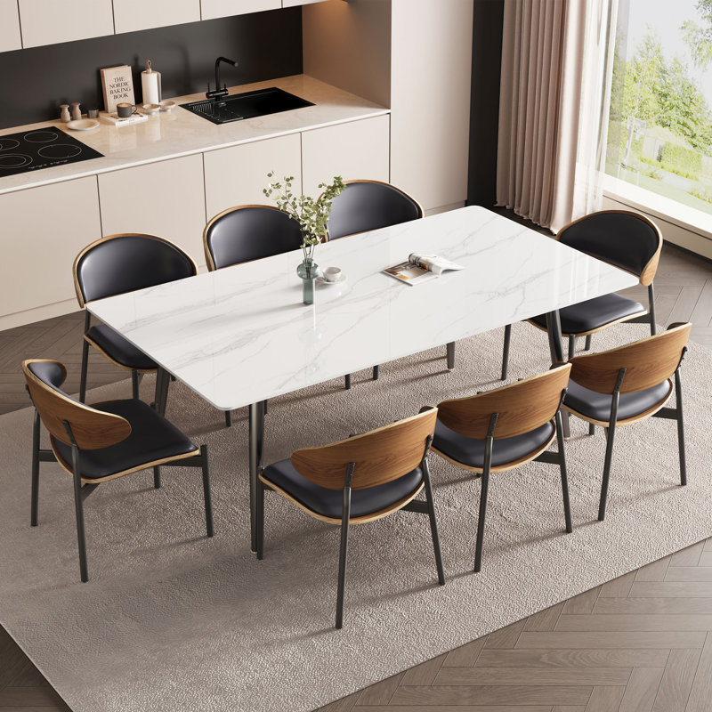 70.8" Long Dining Table, Sintered Stone Top, Metal Legs