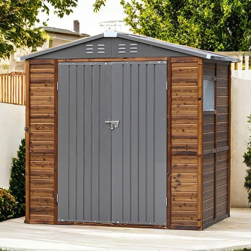 Outdoor Storage Shed With Lockable Door And Window, 75.59" H x 72.24" W x 48.23" D