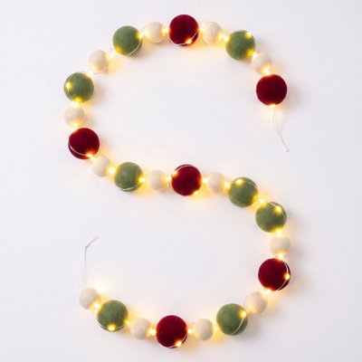 Artificial Flocked Berry Garland with LED Lights, 70.8 Inch Festive Decorative Vine for Holiday Table Mantel Decoration