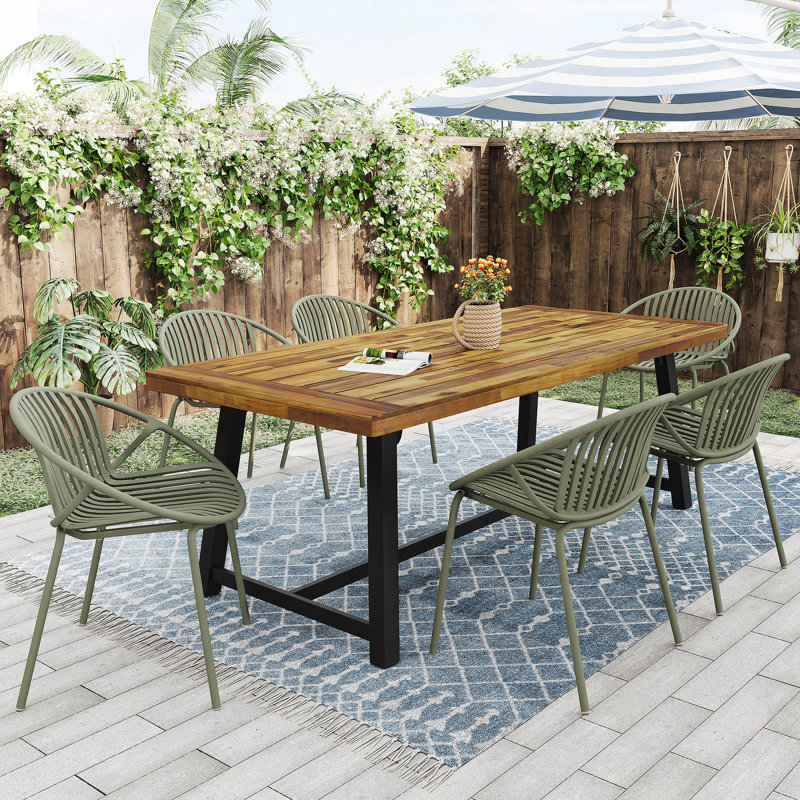 Ensemble repas d'extérieur 7 pièces avec chaise empilable
