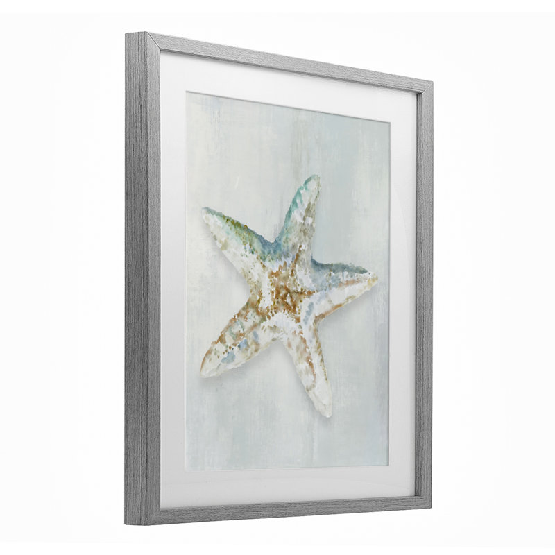 Étoile de mer discrète, impression encadrée sous verre, conception par Hannah Dawson, H 21 po x l 17 po, Cadre de ferme gris
