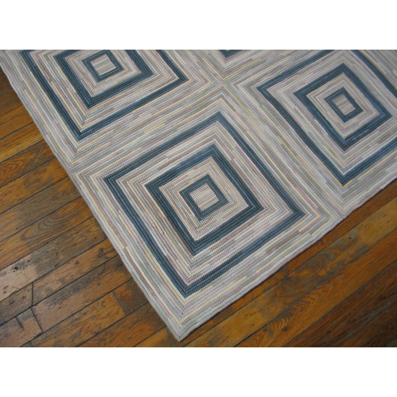 Tapis bleu / gris en laine noué à la main de conception unique 9 pi x 12 pi