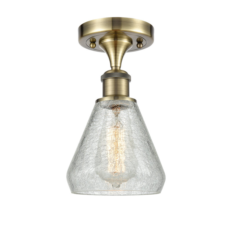 Berlin Semi Flush Mount, Clear Crackle, No Bulb Included, Brushed Brass