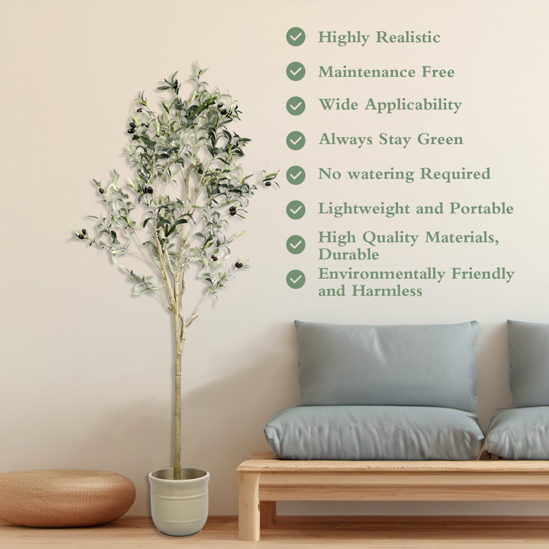 Artificial Olive Tree Natural Olive, 65'' H X 27.5'' W X 27.5'' D