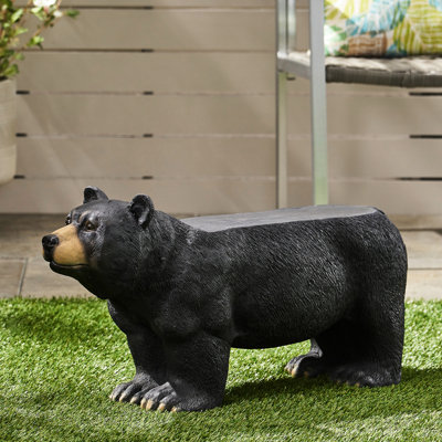 Banc d'ours en béton pour ambiance extérieure, noir mat - Aucun assemblage requis, 81,2 cm L x 28,4 cm P x 41,8 cm H avec un élément enchanteur en béton.