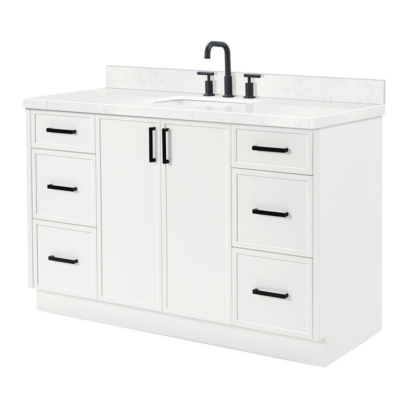 ARIEL Kelly 54 Single Sink Bathroom Vanity with Carrara Quartz Top, White