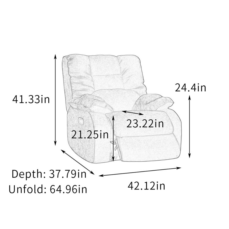 Living Room Single Chenille Function Recliner, Gray