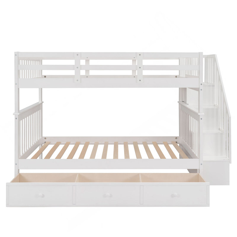 Lit superposé en escalier avec tiroir, garde-corps et garde-corps pour chambre à coucher, blanc