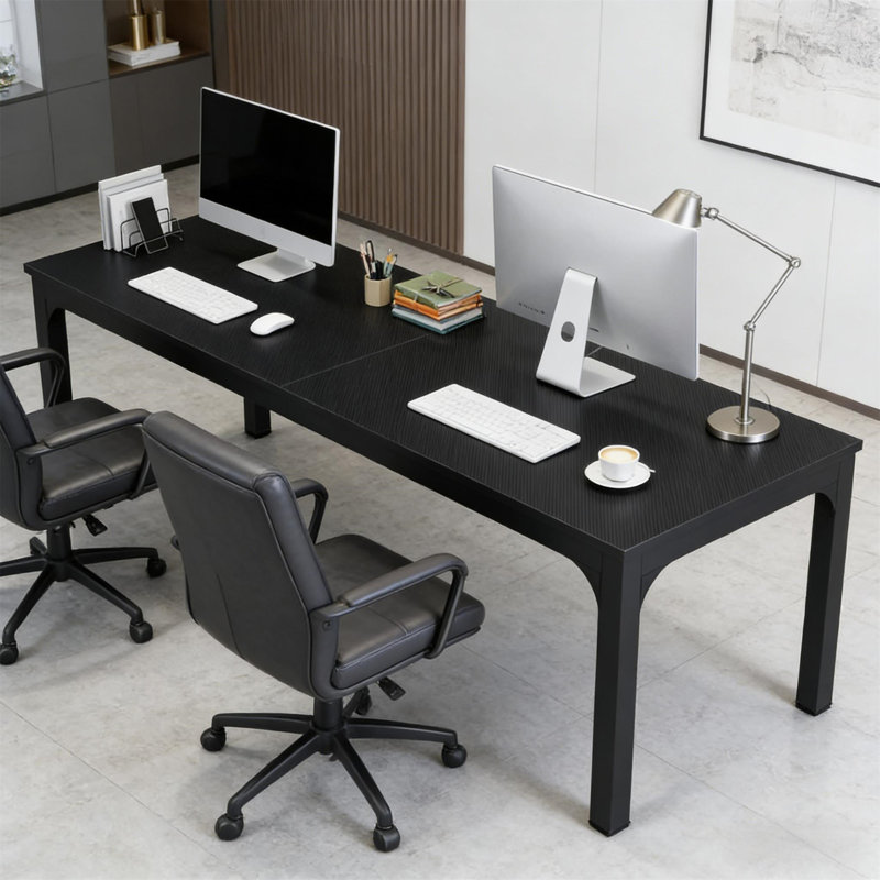 Table de bureau pour deux personnes (tabourets non inclus), Noir, Noir