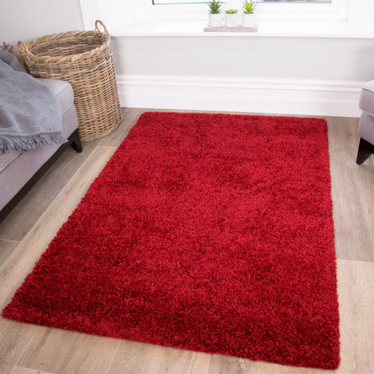 17 Stories Honey-Mae Solid Colour Machine Woven Red Area Rug & Reviews ...