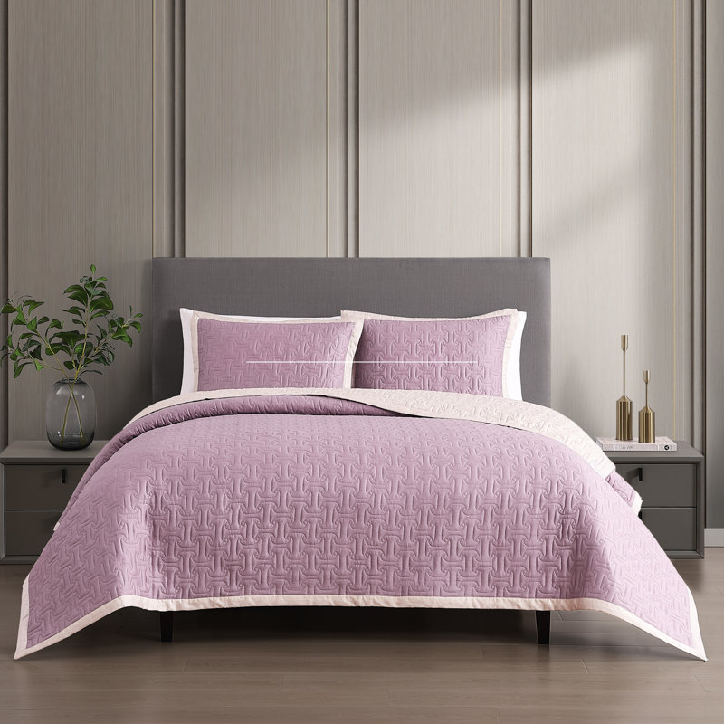 Ensemble de couvre-lit matelassé 3 pièces Bebejan, Mauve, King Coverlet/Bedspread+ 2 King Pillow Shams
