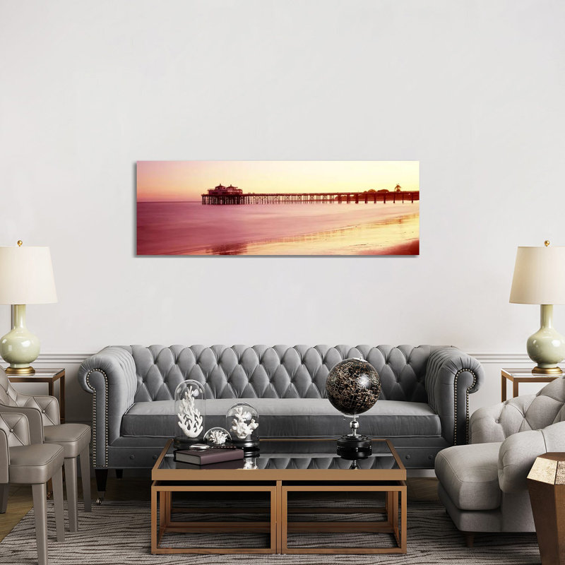 Pier at Sunrise, Malibu Pier, Malibu, Los Angeles County, California, USA 1 Piece Wrapped Canvas Panoramic Wall Art