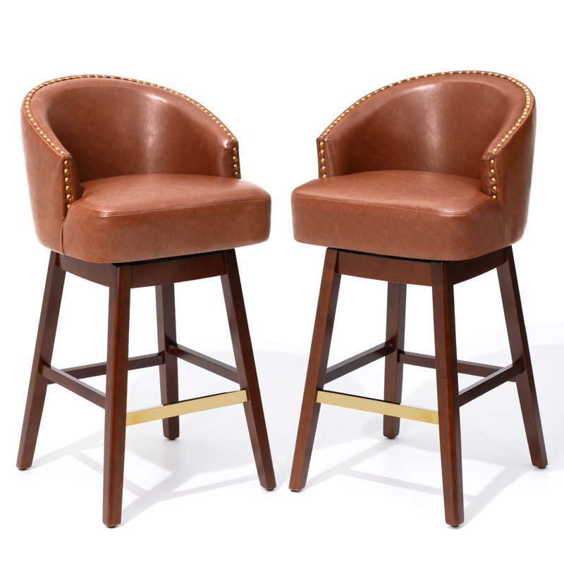 26" Swivel Faux Leather Counter Stools, White, Counter Stool (26" Seat Height)