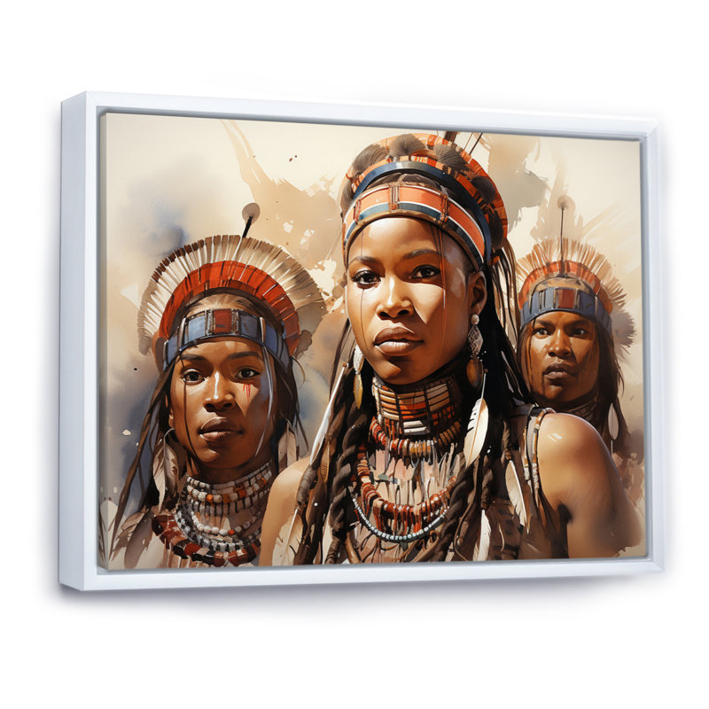 «African Zulu Dancers II» sur toile, H 12 po x l 20 po x P 1 po, Cadre flottant blanc