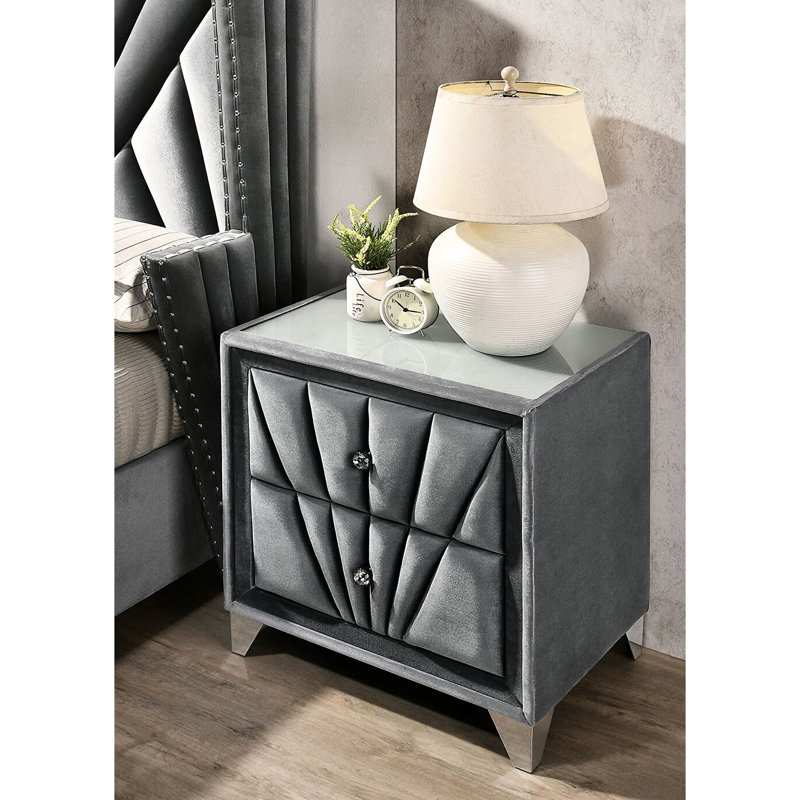 Fabric Upholstered Nightstand With 2 Drawers