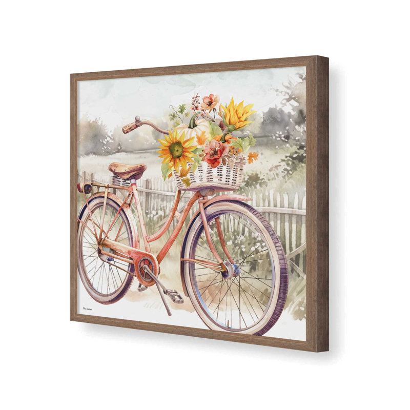 «Fall Floral Bicycle II» par Nicole DeCamp, reproduction d'art, Brun, L 36 x H 36, Impression encadrée