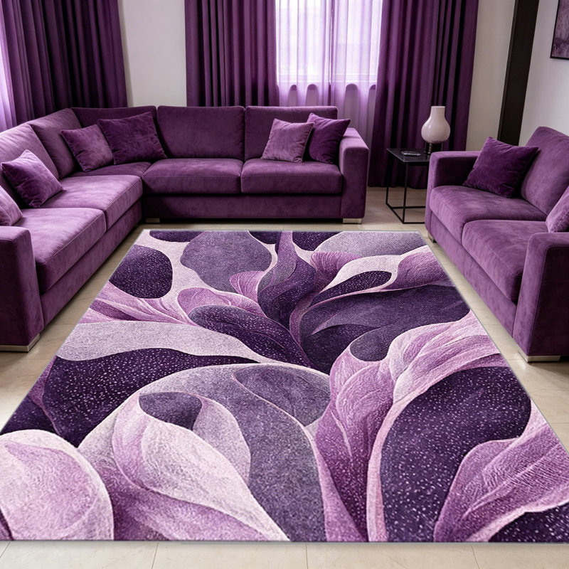 Purple and Abstract Floral   area rugs for Living Room, Soft and Comfortable, Suitable for all seasons, easy to maintain, machine washable Indoor floor mat, Under Table Farmhouse suitable for Bedroom, Dining Room, Study,  Balcony, Home Decor Patio